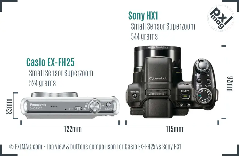 Casio EX-FH25 vs Sony HX1 top view buttons comparison