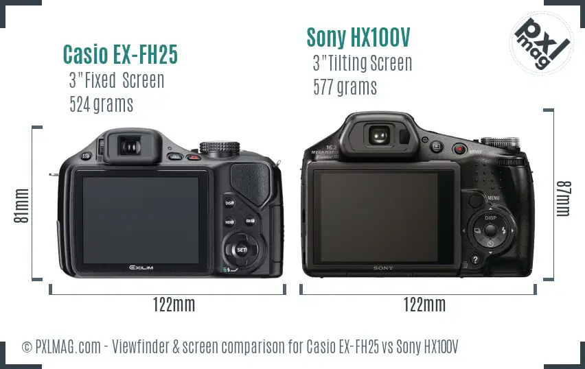 Casio EX-FH25 vs Sony HX100V Screen and Viewfinder comparison