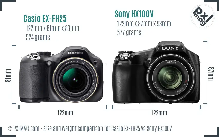 Casio EX-FH25 vs Sony HX100V size comparison