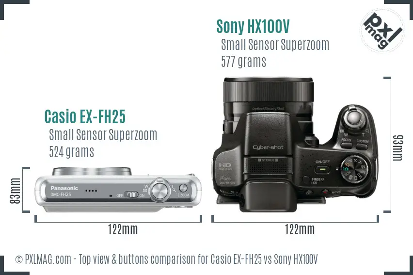 Casio EX-FH25 vs Sony HX100V top view buttons comparison