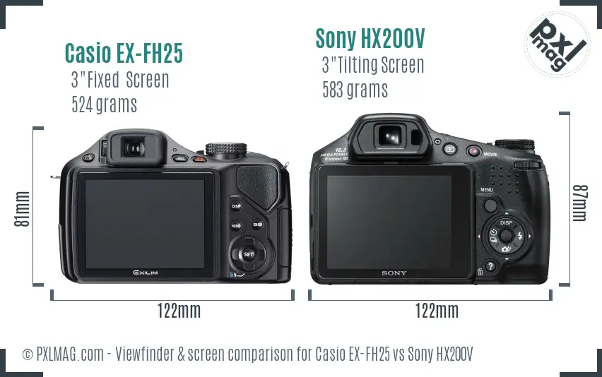 Casio EX-FH25 vs Sony HX200V Screen and Viewfinder comparison