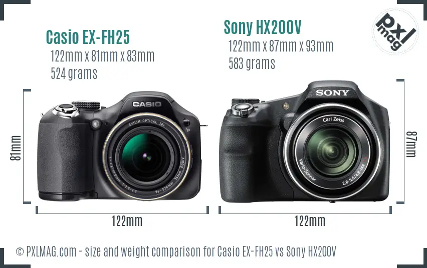 Casio EX-FH25 vs Sony HX200V size comparison