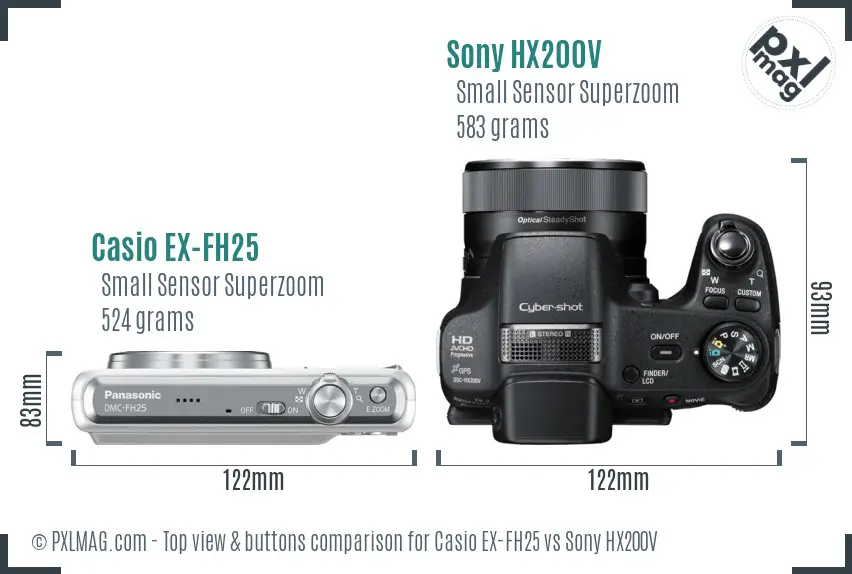 Casio EX-FH25 vs Sony HX200V top view buttons comparison
