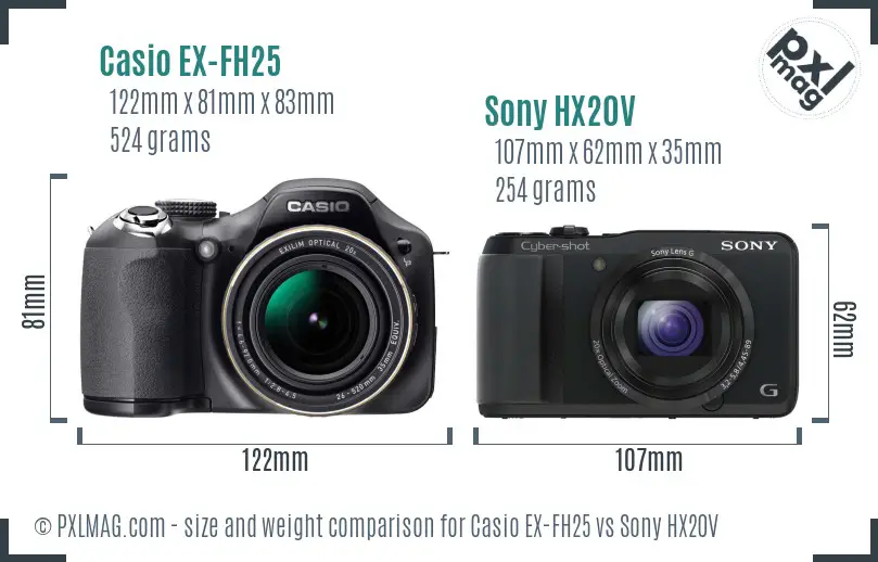 Casio EX-FH25 vs Sony HX20V size comparison