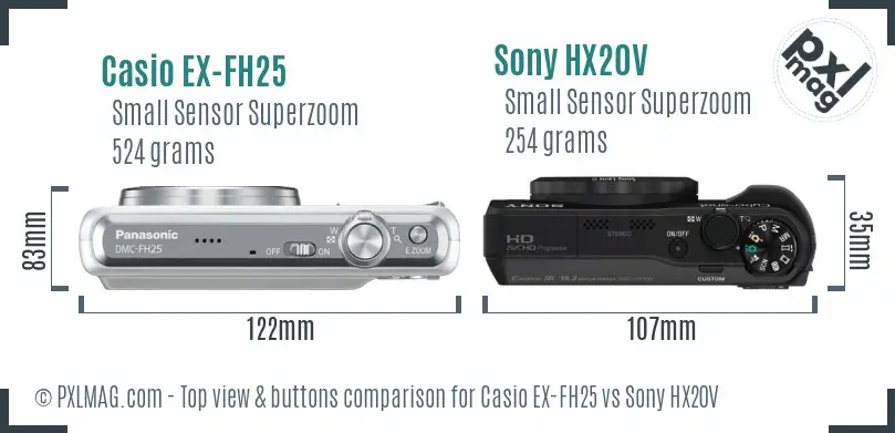 Casio EX-FH25 vs Sony HX20V top view buttons comparison