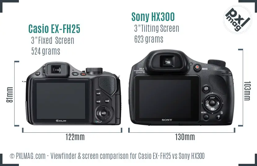 Casio EX-FH25 vs Sony HX300 Screen and Viewfinder comparison