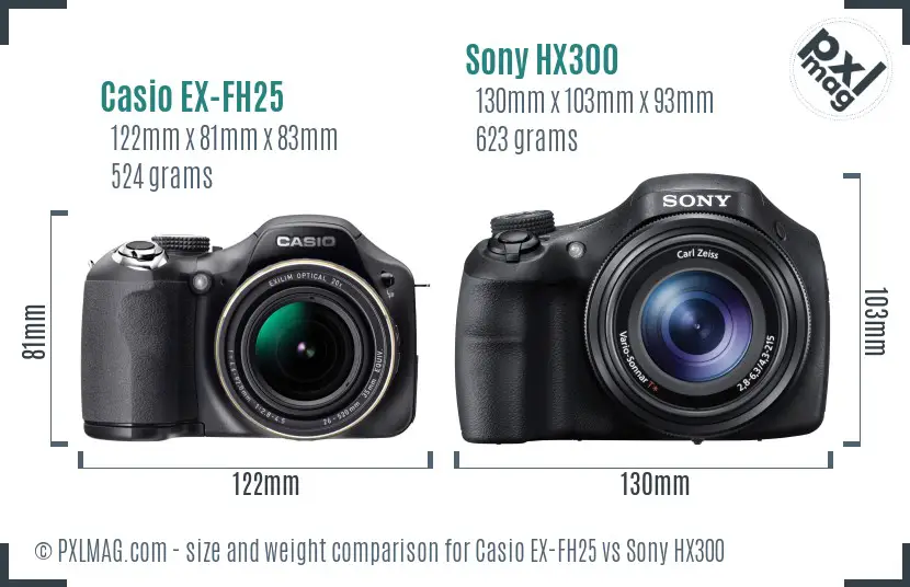 Casio EX-FH25 vs Sony HX300 size comparison