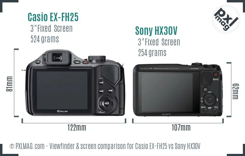 Casio EX-FH25 vs Sony HX30V Screen and Viewfinder comparison