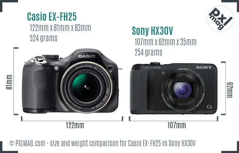 Casio EX-FH25 vs Sony HX30V size comparison