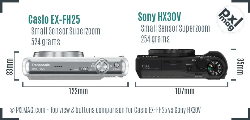 Casio EX-FH25 vs Sony HX30V top view buttons comparison