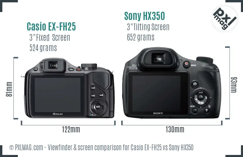 Casio EX-FH25 vs Sony HX350 Screen and Viewfinder comparison