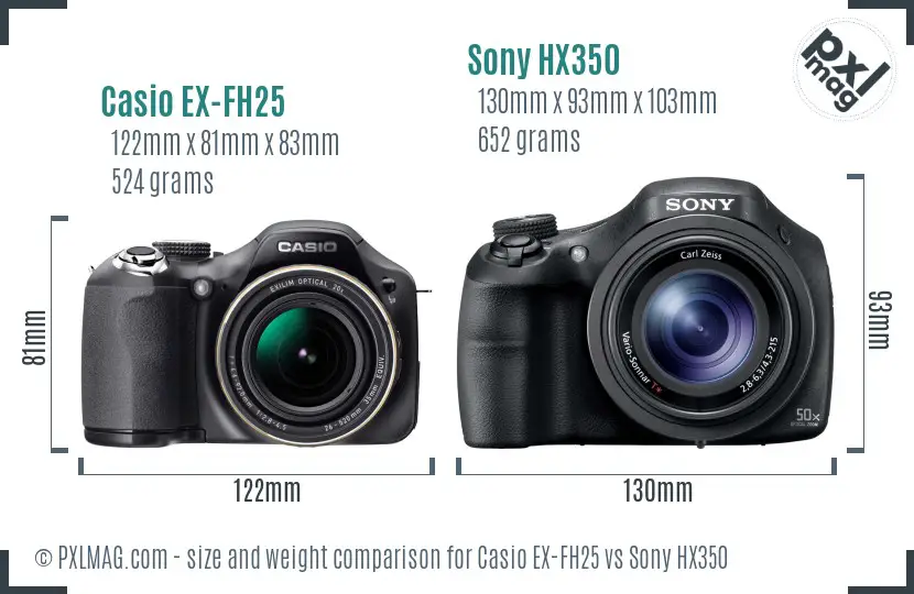 Casio EX-FH25 vs Sony HX350 size comparison