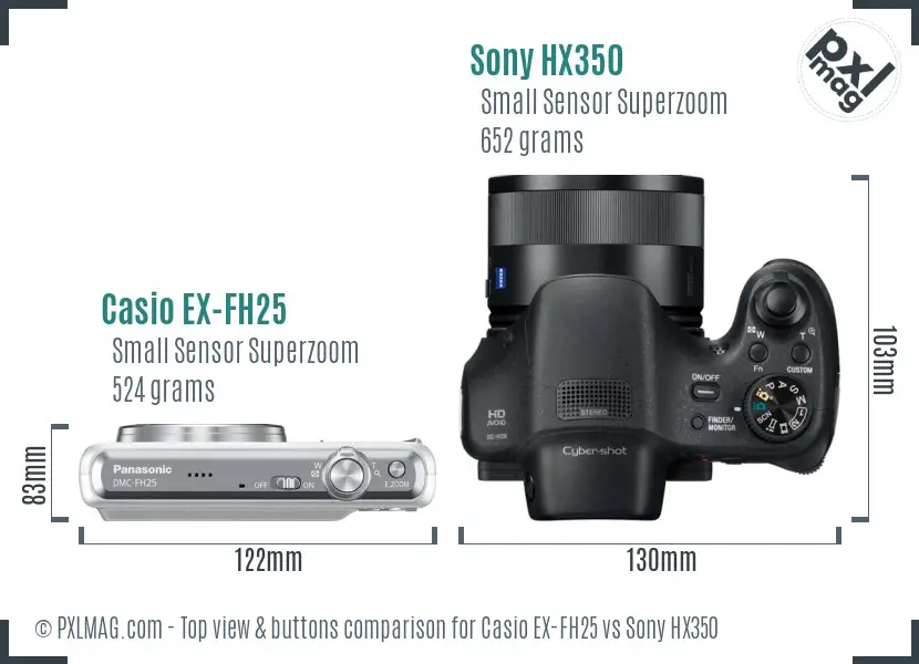 Casio EX-FH25 vs Sony HX350 top view buttons comparison