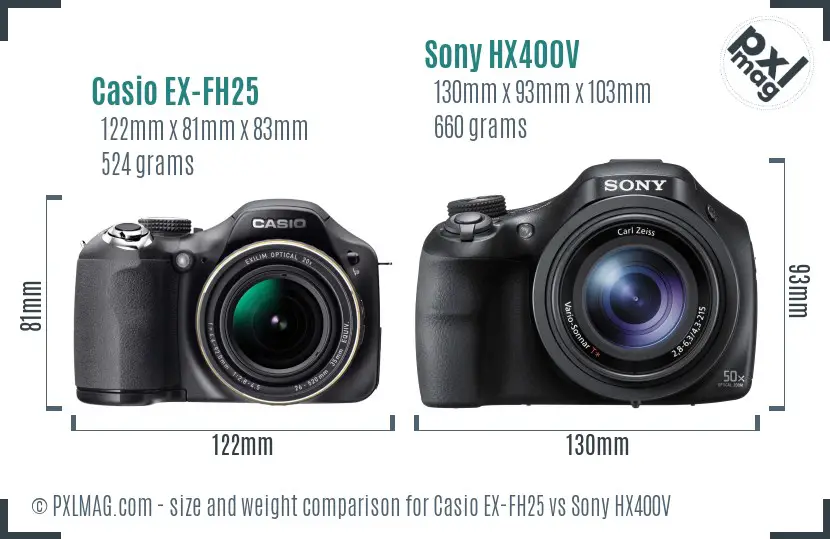 Casio EX-FH25 vs Sony HX400V size comparison