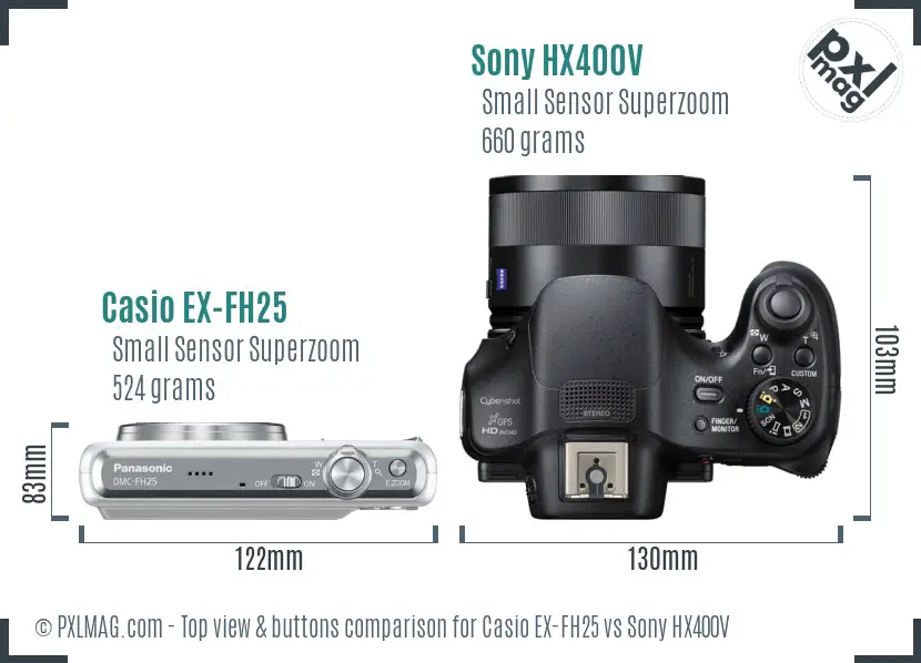 Casio EX-FH25 vs Sony HX400V top view buttons comparison