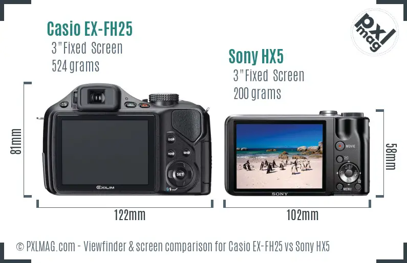 Casio EX-FH25 vs Sony HX5 Screen and Viewfinder comparison
