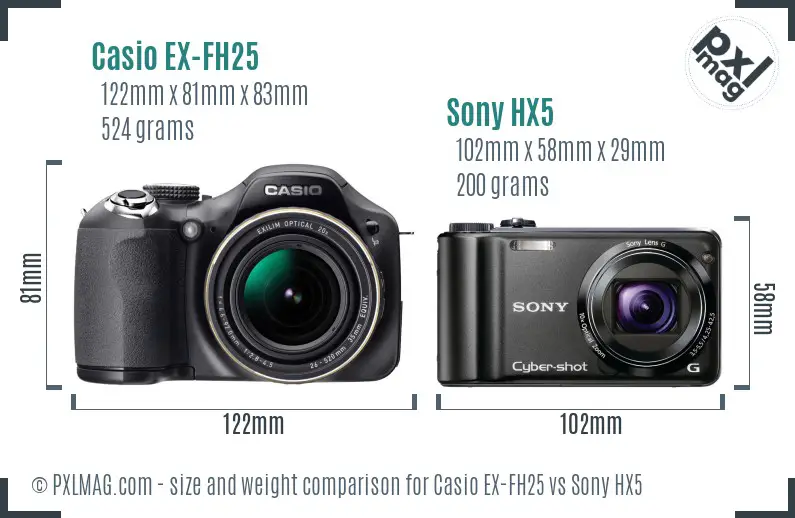 Casio EX-FH25 vs Sony HX5 size comparison