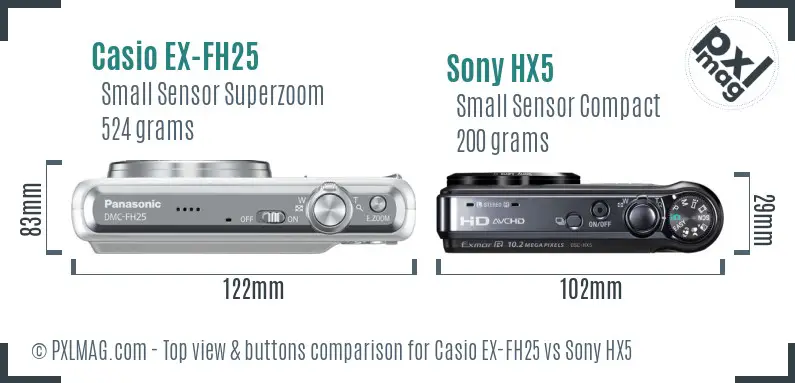 Casio EX-FH25 vs Sony HX5 top view buttons comparison