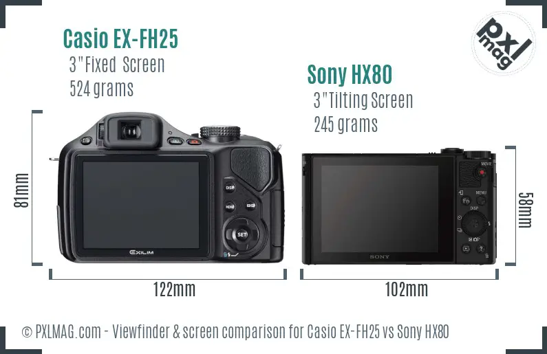 Casio EX-FH25 vs Sony HX80 Screen and Viewfinder comparison