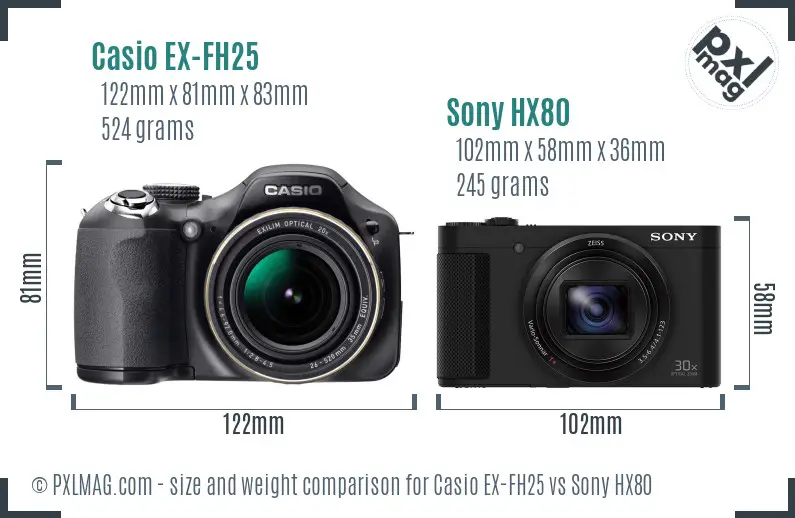 Casio EX-FH25 vs Sony HX80 size comparison