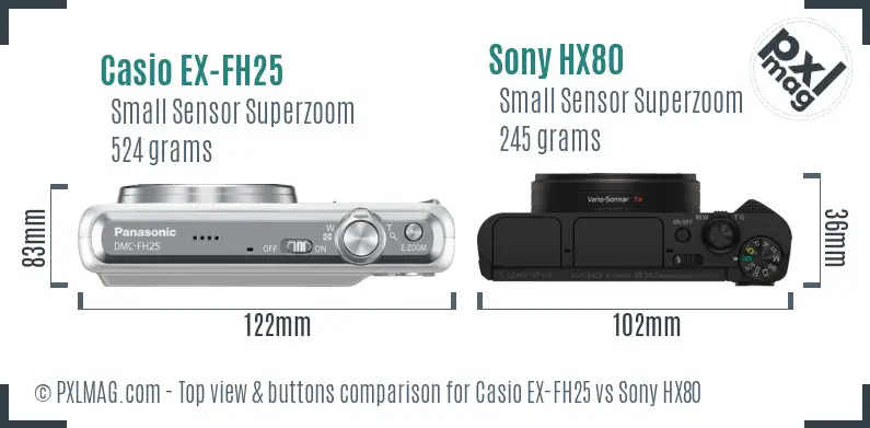 Casio EX-FH25 vs Sony HX80 top view buttons comparison