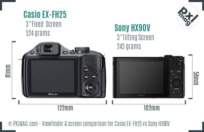 Casio EX-FH25 vs Sony HX90V Screen and Viewfinder comparison