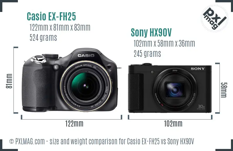 Casio EX-FH25 vs Sony HX90V size comparison