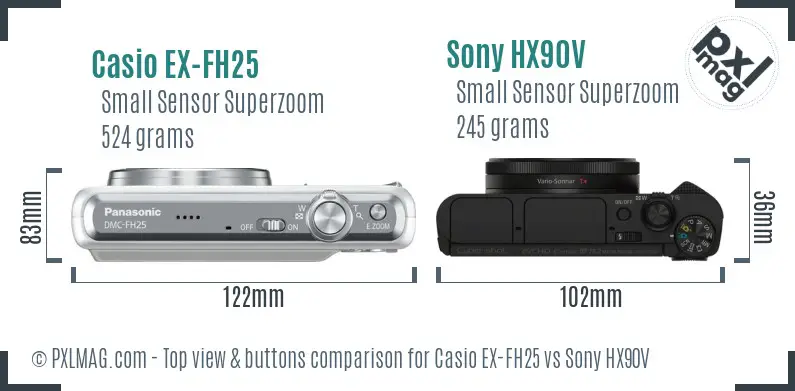 Casio EX-FH25 vs Sony HX90V top view buttons comparison