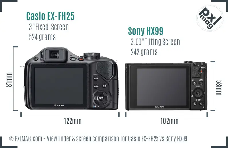 Casio EX-FH25 vs Sony HX99 Screen and Viewfinder comparison