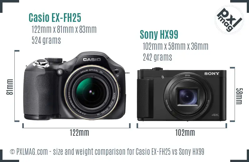 Casio EX-FH25 vs Sony HX99 size comparison