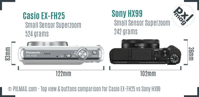 Casio EX-FH25 vs Sony HX99 top view buttons comparison