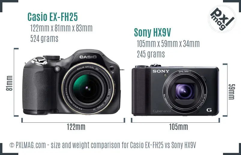 Casio EX-FH25 vs Sony HX9V size comparison Casio EX-FH25 vs Sony HX9V size comparison
