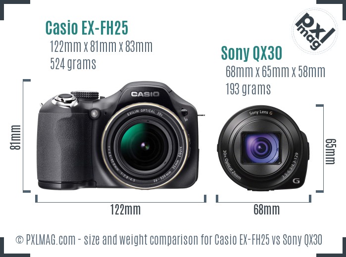 Casio EX-FH25 vs Sony QX30 size comparison