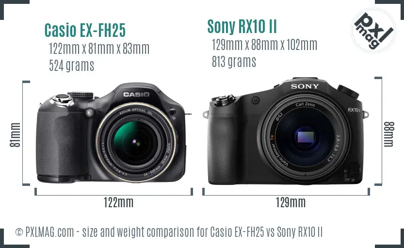 Casio EX-FH25 vs Sony RX10 II size comparison