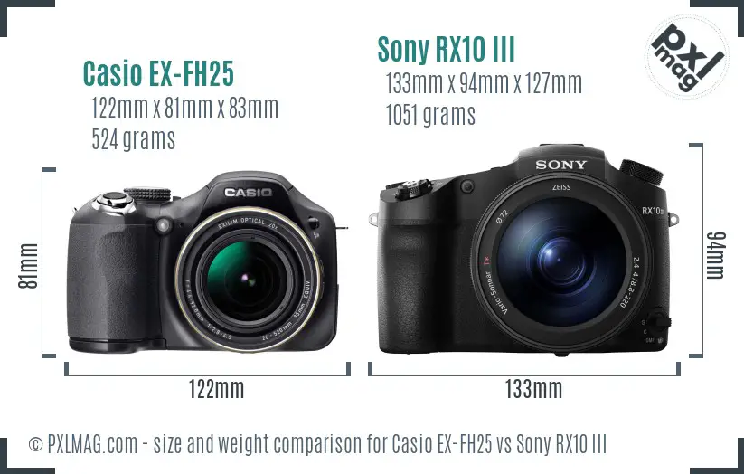 Casio EX-FH25 vs Sony RX10 III size comparison