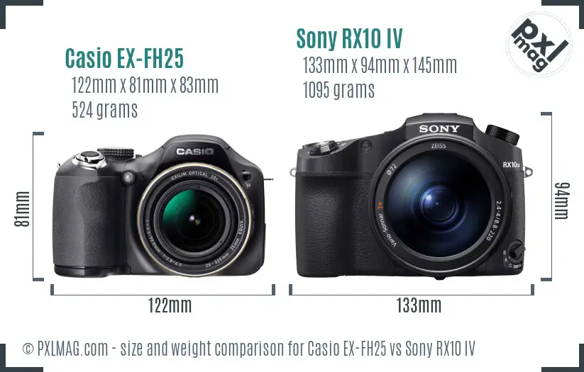 Casio EX-FH25 vs Sony RX10 IV size comparison
