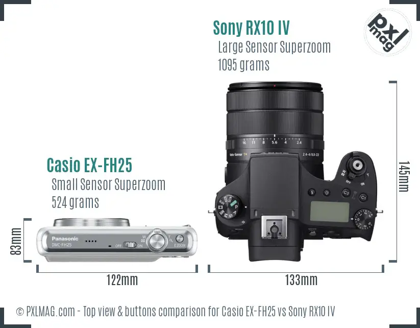 Casio EX-FH25 vs Sony RX10 IV top view buttons comparison