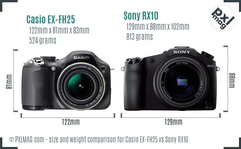 Casio EX-FH25 vs Sony RX10 size comparison