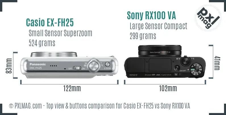 Casio EX-FH25 vs Sony RX100 VA top view buttons comparison