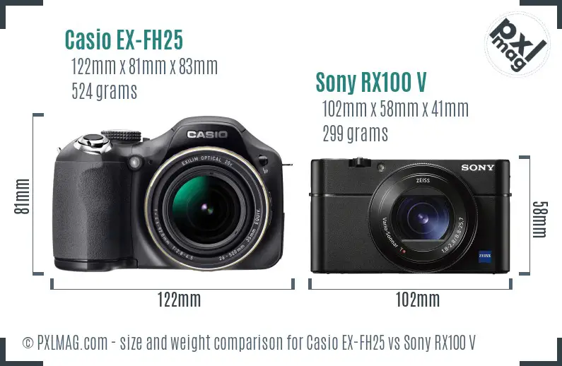 Casio EX-FH25 vs Sony RX100 V size comparison