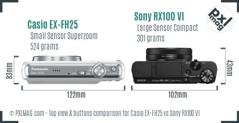 Casio EX-FH25 vs Sony RX100 VI top view buttons comparison