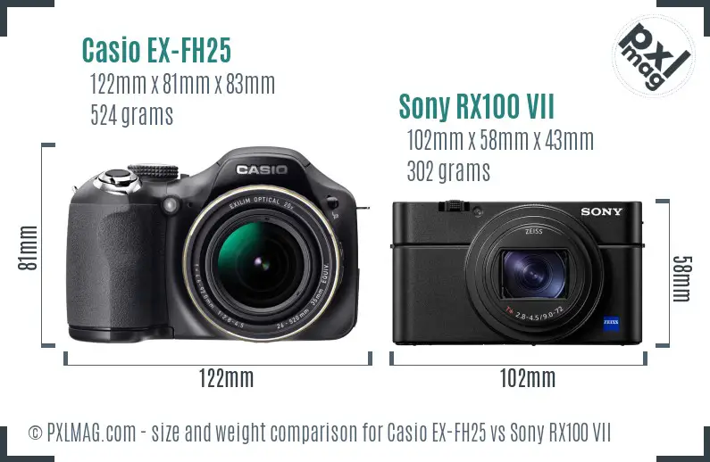 Casio EX-FH25 vs Sony RX100 VII size comparison