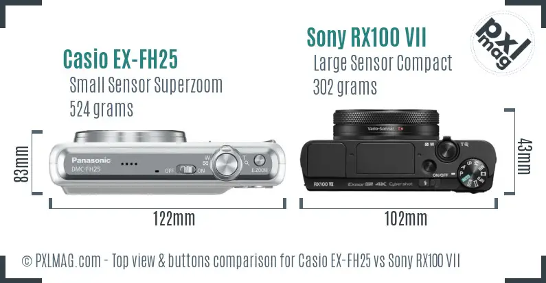 Casio EX-FH25 vs Sony RX100 VII top view buttons comparison