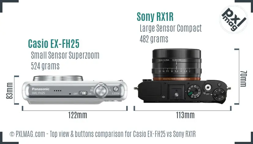 Casio EX-FH25 vs Sony RX1R top view buttons comparison