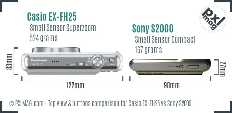 Casio EX-FH25 vs Sony S2000 top view buttons comparison