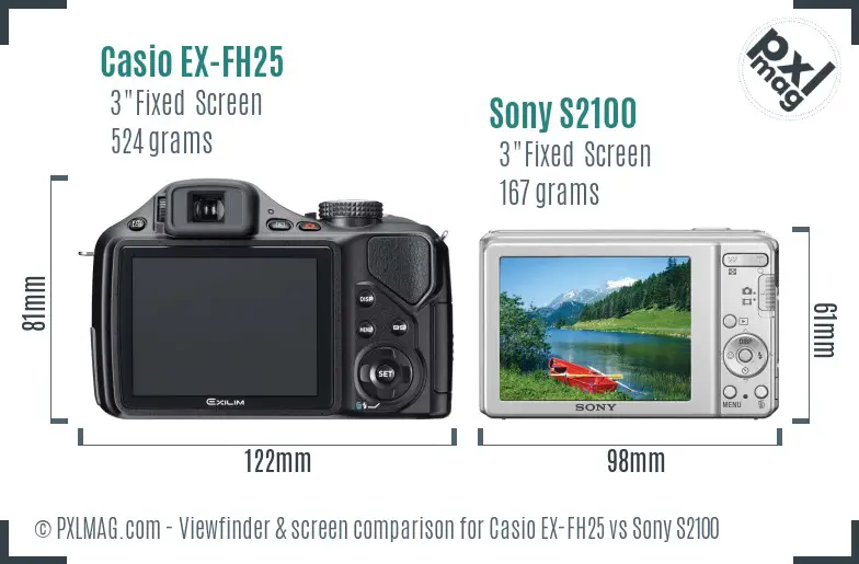 Casio EX-FH25 vs Sony S2100 Screen and Viewfinder comparison