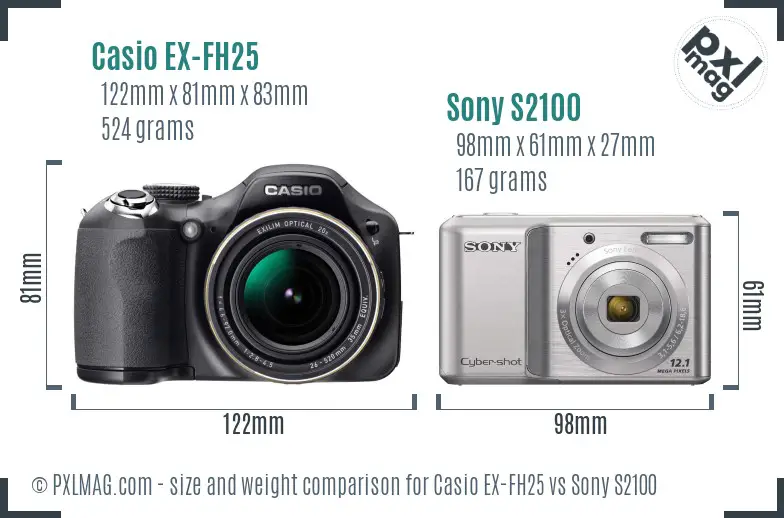 Casio EX-FH25 vs Sony S2100 size comparison