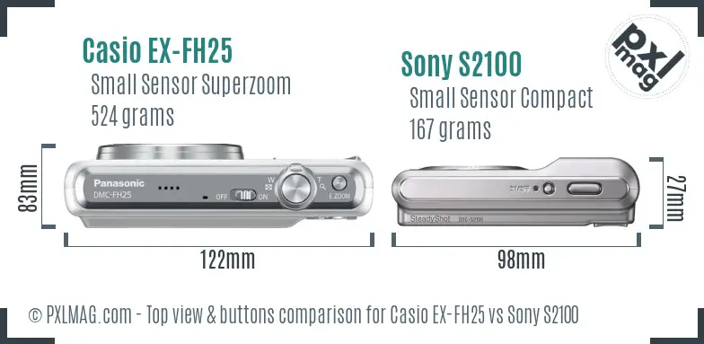 Casio EX-FH25 vs Sony S2100 top view buttons comparison