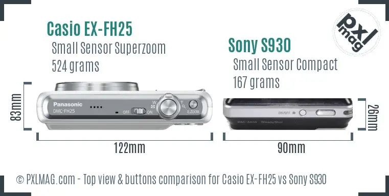 Casio EX-FH25 vs Sony S930 top view buttons comparison Casio EX-FH25 vs Sony S930 top view buttons comparison