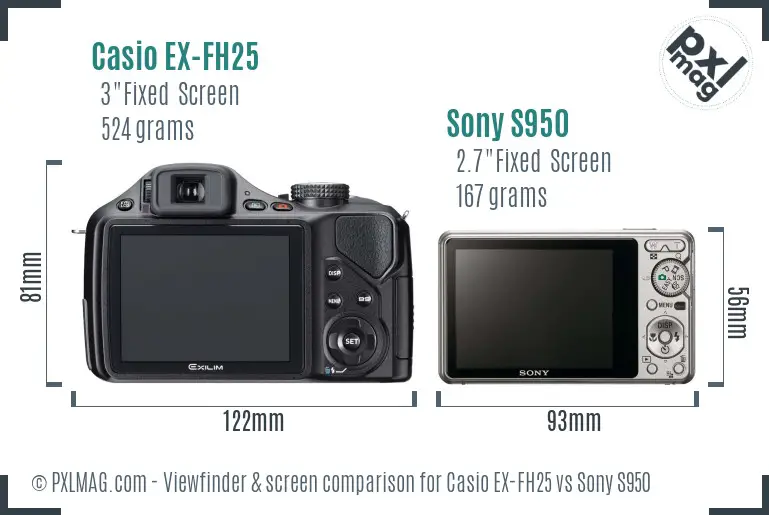 Casio EX-FH25 vs Sony S950 Screen and Viewfinder comparison